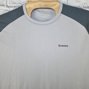 Simms Shirt Men Gray Long Sleeve Performance Fishing Artist Tech Tee Trout Sz XL